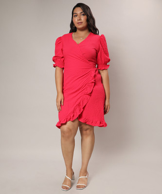 Instafab Plus Women A-line Red Midi/Calf Length Dress