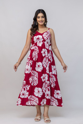 Pragusu Women Maxi Red Full Length Dress