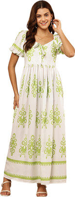 JuglyGirls Women A-line Green Maxi/Full Length Dress