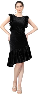 LADY SHOPI Women Asymmetric Black Dress