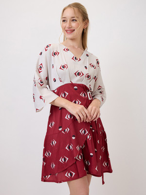 Herway Women Fit and Flare Red Knee Length Dress