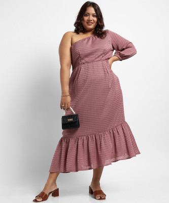 Instafab Plus Women A-line Pink Midi/Calf Length Dress
