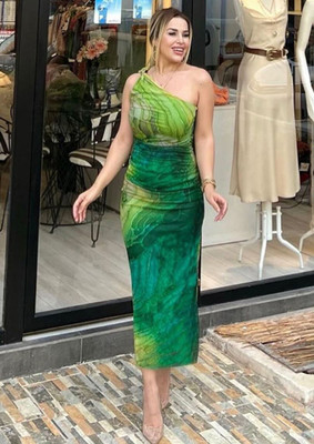 LULU & SKY Women Sheath Green Midi/Calf Length Dress