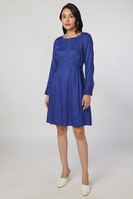 NOT SO PINK Women A-line Dark Blue Knee Length Dress