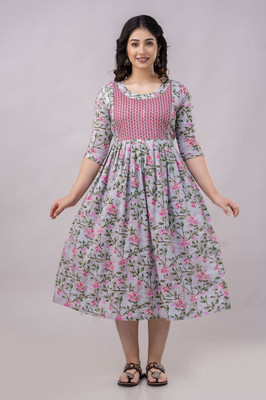 HouseOfCommon Women A-line Multicolor Midi/Calf Length Dress