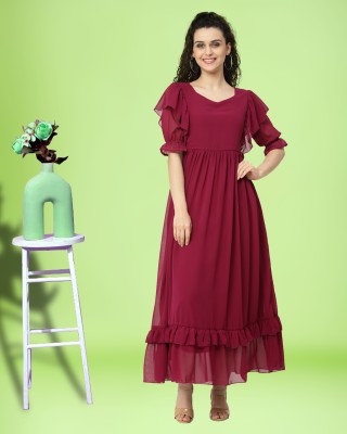 HASMI TRENDZ Women Fit and Flare Maroon Dress