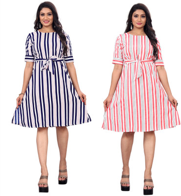 SARVOPAREE CREATION Women A-line Black, Blue Knee Length Dress