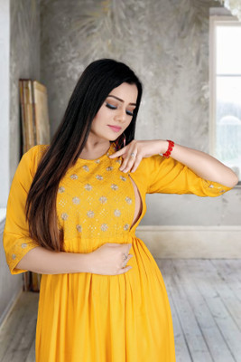 DICHIKA CREATION Women Fit and Flare Yellow Midi/Calf Length Dress