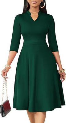 R2S Women A-line Green Knee Length Dress