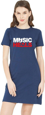 HouseOfCommon Women T Shirt Light Blue Above Knee/Mid Thigh Length Dress