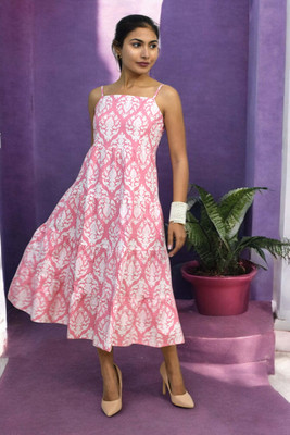 JAIPUR HAND BLOCK Women Maxi Pink Below Knee Dress