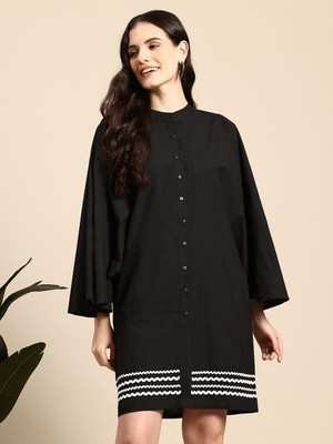 Mast & Harbour Women Shirt Black Above Knee/Mid Thigh Length Dress