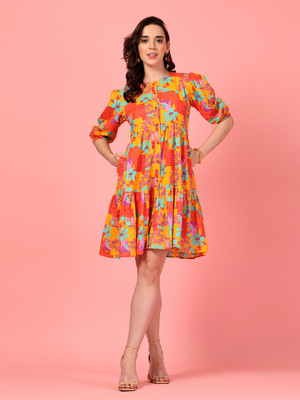 Gulabidress Women A-line Multicolor Midi/Calf Length Dress