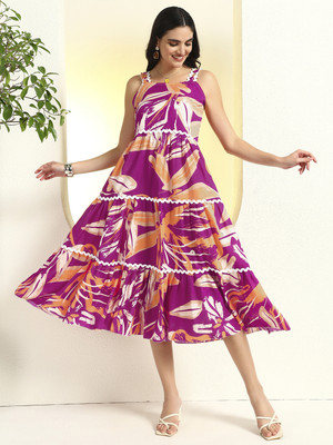 amar fashion Women Fit and Flare Pink Maxi/Full Length Dress