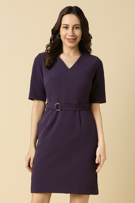 Allen Solly Women Fit and Flare Purple Above Knee/Mid Thigh Length Dress