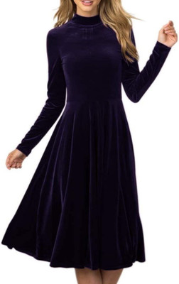 CHEVIOUT Women Fit and Flare Blue Maxi/Full Length Dress