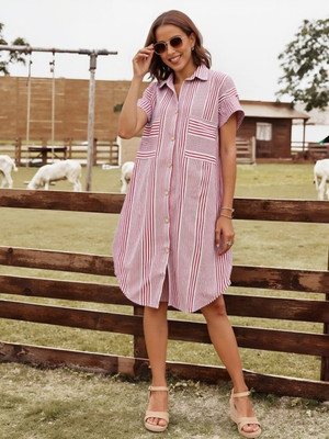 MAYKR Women Shirt Pink Knee Length Dress