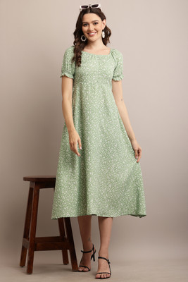 bright nex Women Fit and Flare Multicolor Midi/Calf Length Dress