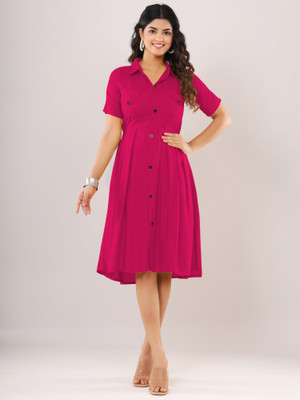 WOMEN VILLAGE Women A-line Pink Knee Length Dress