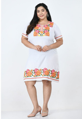 SAAKAA Women A-line White Midi/Calf Length Dress
