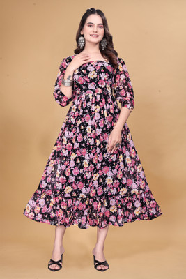 Zanies Women Ethnic Dress Pink Knee Length Dress