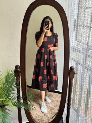BLOOMORAA FASHION Women A-line Black Midi/Calf Length Dress