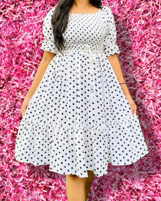 HOC's Women Fit and Flare Yellow Midi/Calf Length Dress