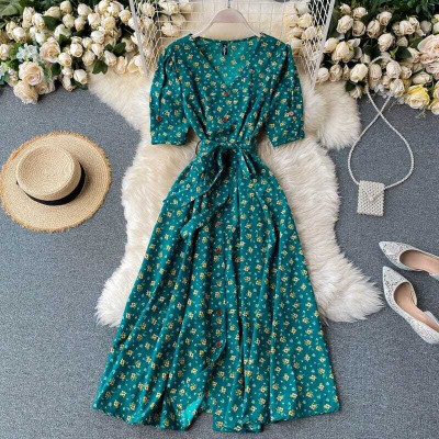 RIEKA Women Fit and Flare Dark Green Midi/Calf Length Dress