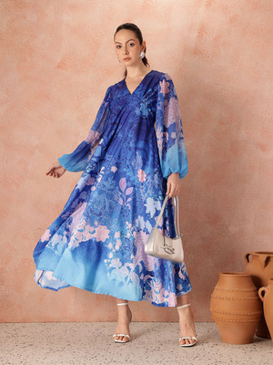 all about you Women Empire Waist Blue Midi/Calf Length Dress