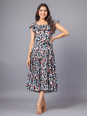 JUNE 9 CLOTHING Women Fit and Flare Black Midi/Calf Length Dress