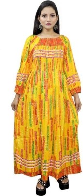 ukal Women Fit and Flare Yellow Dress