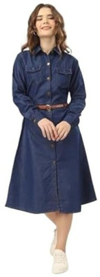 Achyutaya Fashion Women A-line Blue Midi/Calf Length Dress