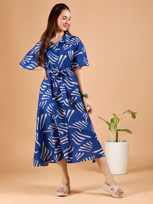 Dressberry Women Fit and Flare Blue Midi/Calf Length Dress