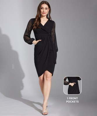 Life With Pockets Women Wrap Black Dress