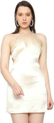 Wear We Met Women Bodycon Beige Mini/Short Dress