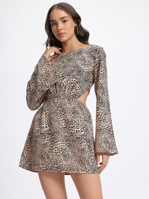 Glitchez Women A-line Beige Mini/Short Dress