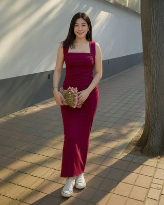 FAB2FASHION Women Fit and Flare Maroon Maxi/Full Length Dress