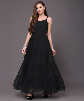 Selvia Women Maxi Black Full Length Dress