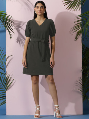 KOTTY Women A-line Grey Above Knee/Mid Thigh Length Dress