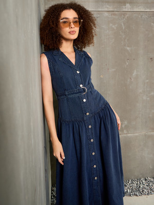SASSAFRAS Women Fit and Flare Blue Maxi/Full Length Dress