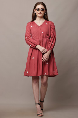 bright nex Women Fit and Flare Maroon Mini/Short Dress