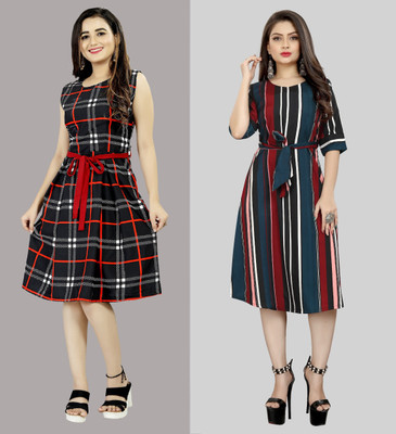 tanvi creation Women Fit and Flare Green Knee Length Dress