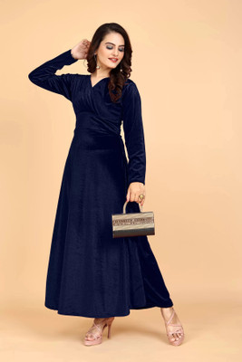 ARSH LIFESTYLE Women High Low Dark Blue Maxi/Full Length Dress
