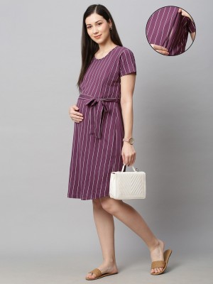 MomToBe Women Fit and Flare Purple Dress