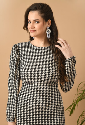 IUGA Women Bodycon Beige, Black Knee Length Dress