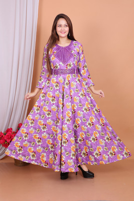 S R RESHMA DRESSES Women Gown Purple Maxi/Full Length Dress