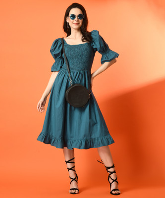 PRETTY LOVING THING Women Gathered Dark Green Midi/Calf Length Dress