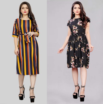 Modli 20 Fashion Women Fit and Flare Multicolor Dress