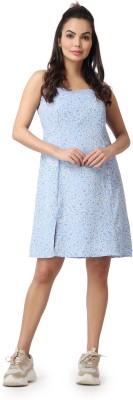 POPWINGS Women A-line Light Blue Dress