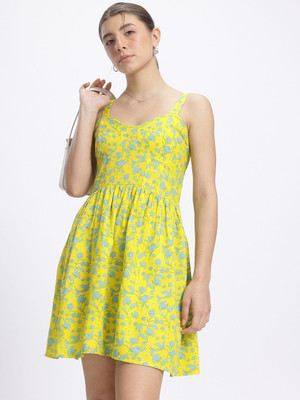 Glitchez Women A-line Yellow Mini/Short Dress